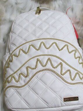 P3408-NWT-LTD ED Sprayground Riviera Le Blanc White Quilted Gold Chain Backpack